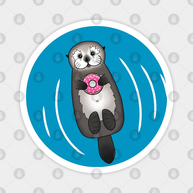 Otter with Donut - Cute Otter Holding Doughnut with Little Paws Magnet by prettyinink